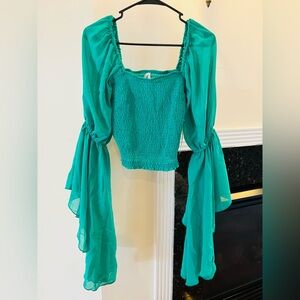 NWT Green Smocked Top